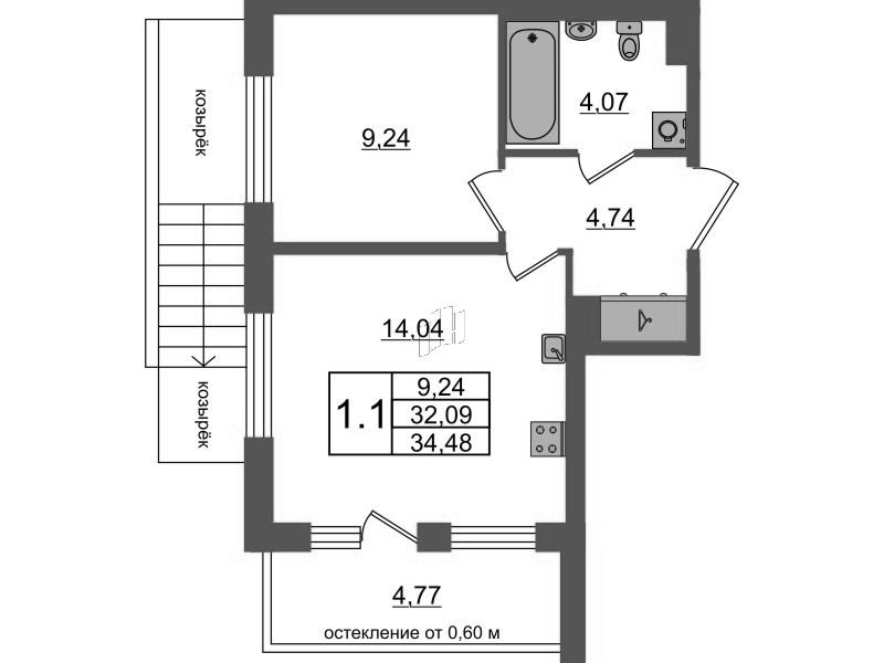 1 ккв 32,1 м²
