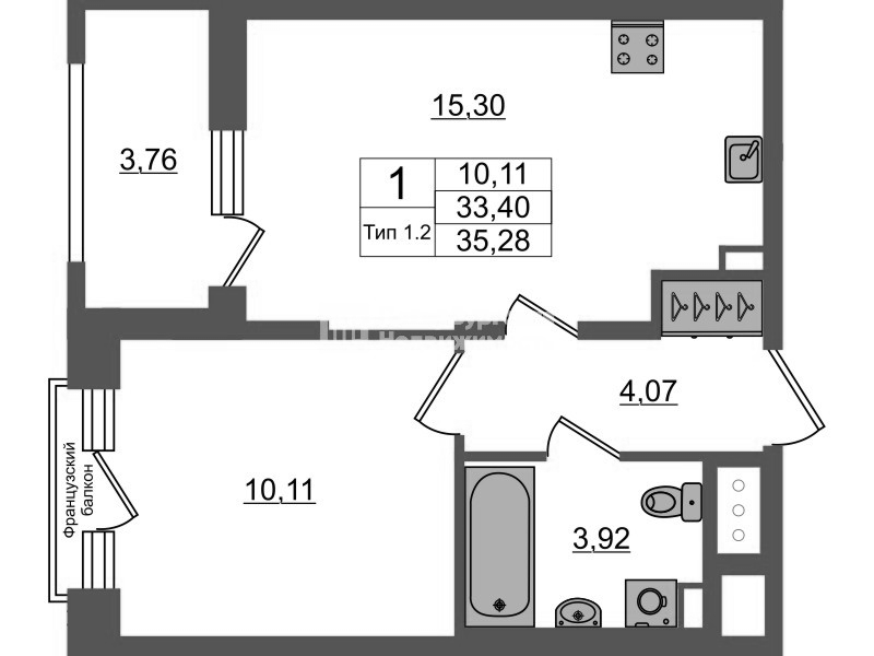 2 ккв (Евро) 33,4 м²