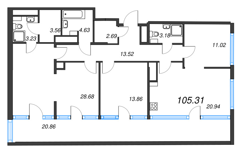 4 ккв (Евро) 102,7 м²