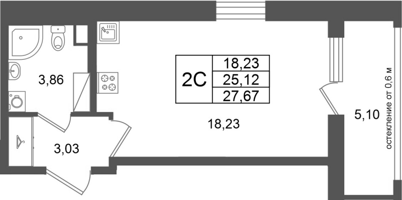 Студия 25,1 м²
