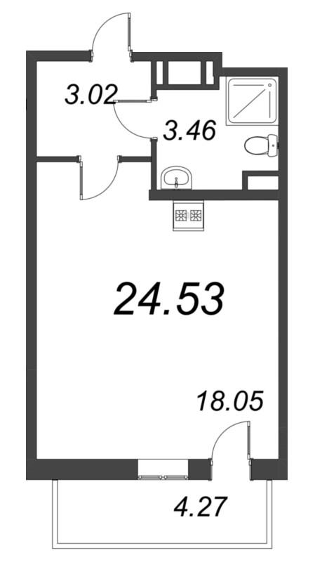 Студия 24,5 м²