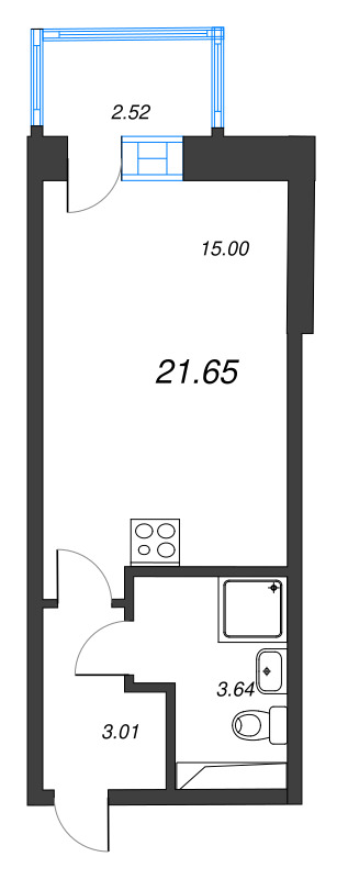 Студия 21,7 м²