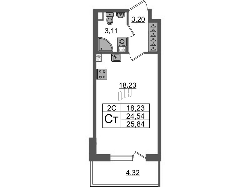 Студия 24,5 м²