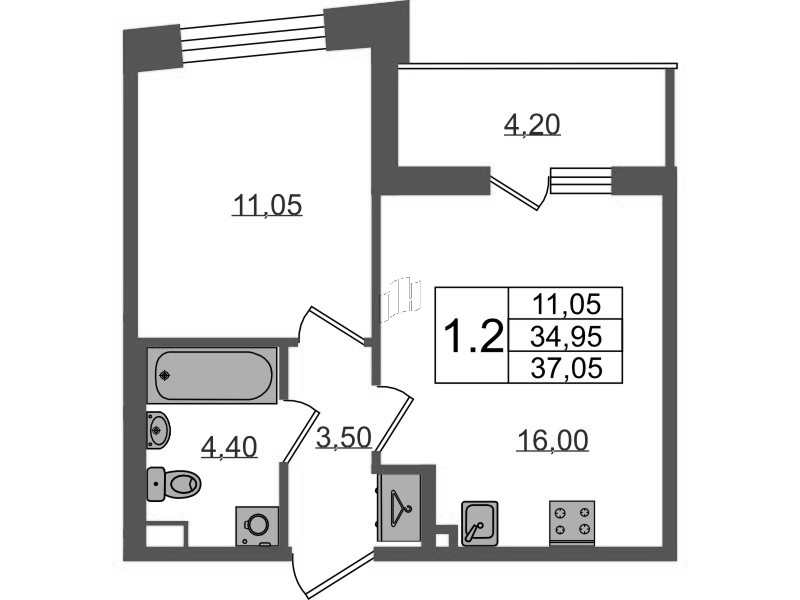 2 ккв (Евро) 35 м²