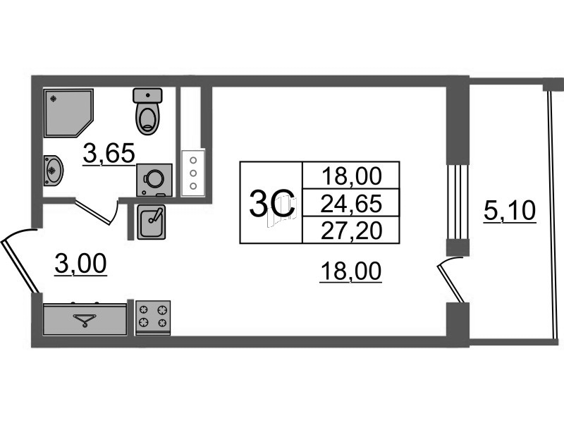 Студия 24,7 м²