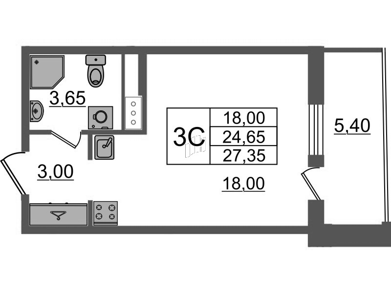 Студия 24,7 м²
