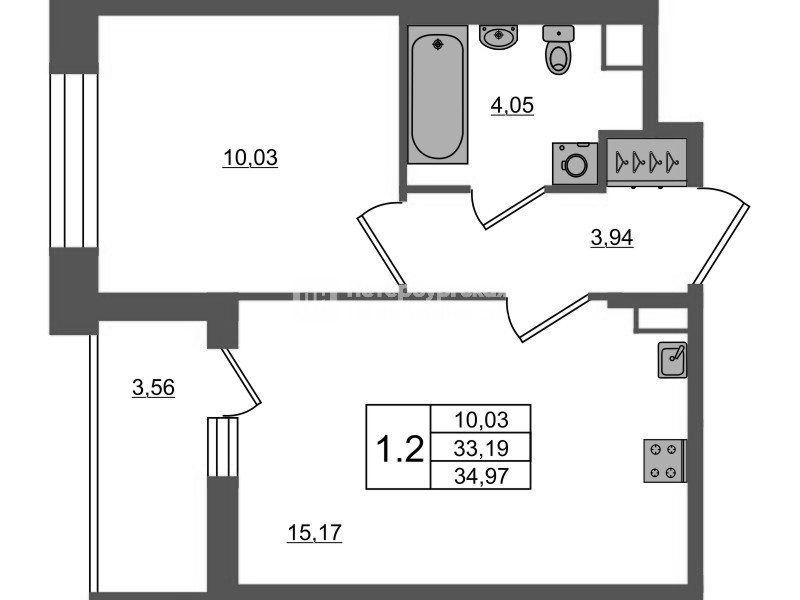 2 ккв (Евро) 33,2 м²
