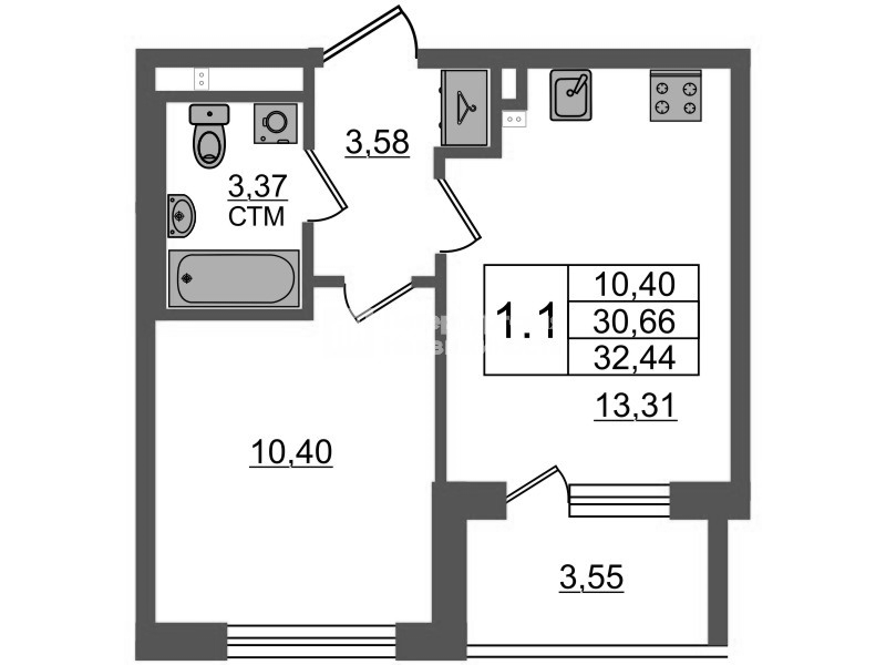 Студия 30,5 м²