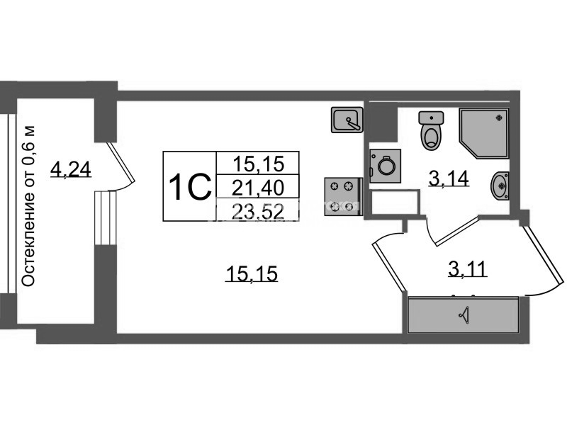 Студия 21,4 м²