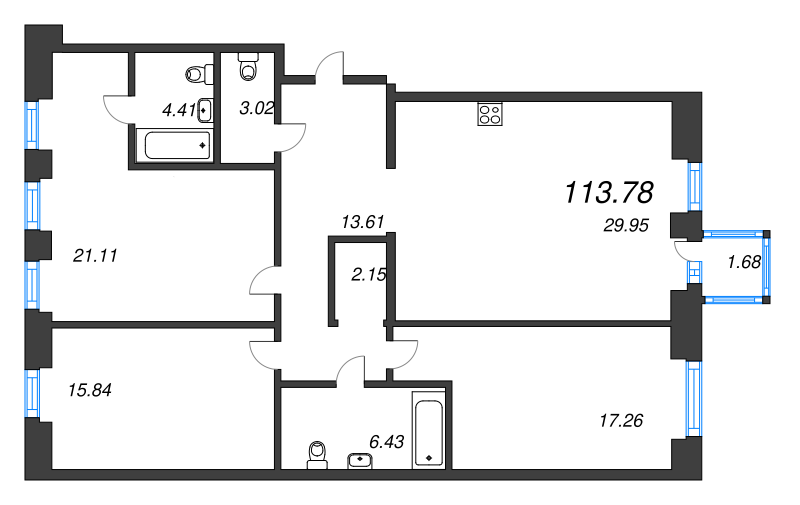 4 ккв (Евро) 113,8 м²