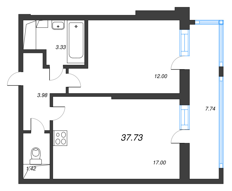 2 ккв (Евро) 37,7 м²