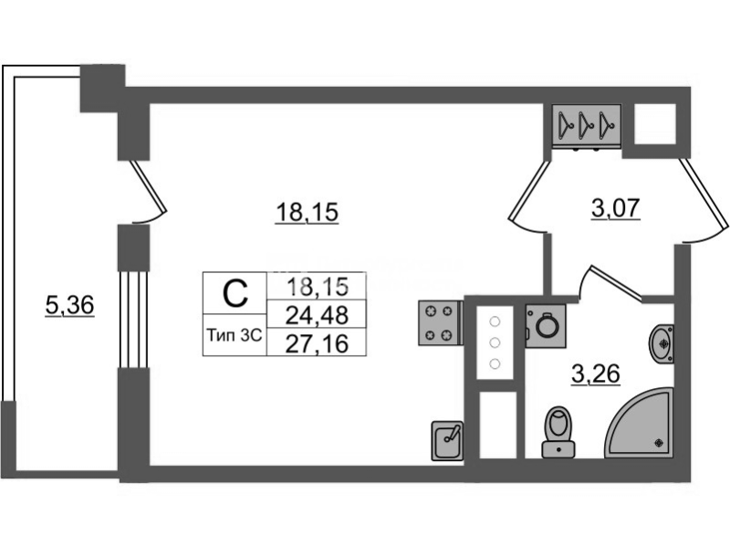 Студия 24,5 м²