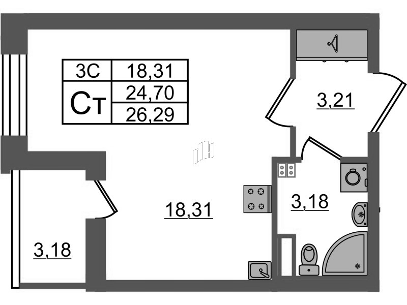 Студия 24,7 м²