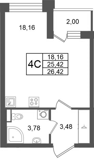 Студия 25,4 м²