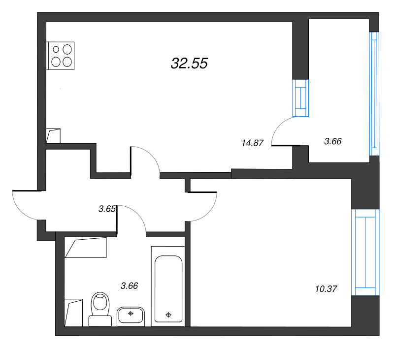 1 ккв 32,6 м²