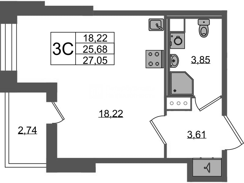 Студия 25,7 м²