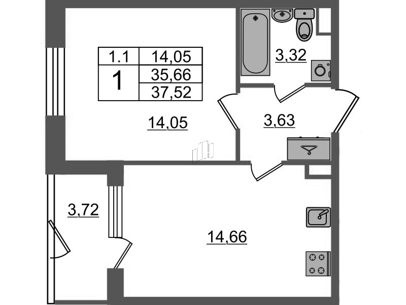 1 ккв 35,7 м²