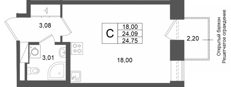 Студия 24,1 м²
