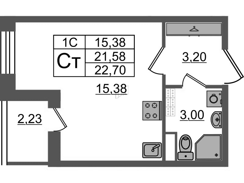 Студия 21,6 м²