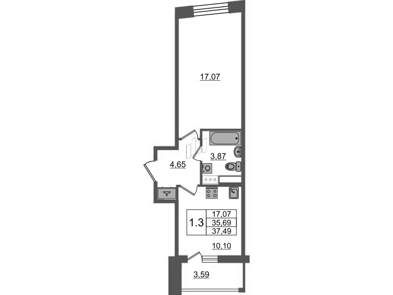 1 ккв 35,7 м²
