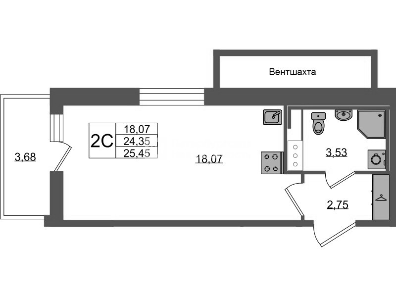 Студия 24,4 м²