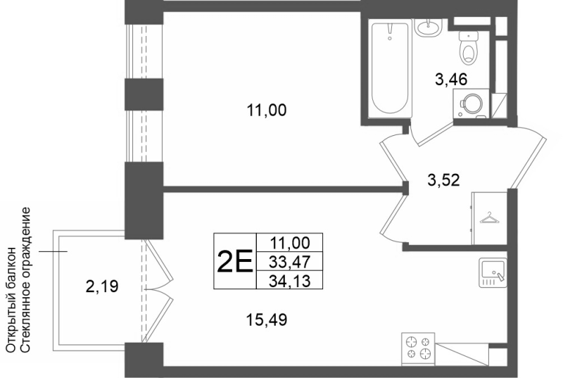 2 ккв (Евро) 33,5 м²