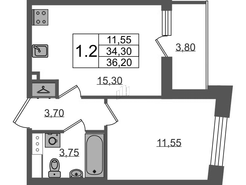 2 ккв (Евро) 34,3 м²