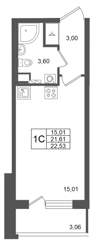 Студия 21,6 м²