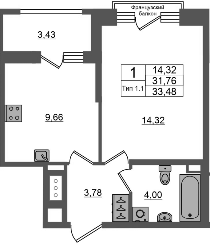 1 ккв 31,8 м²