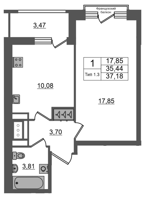 1 ккв 35,4 м²