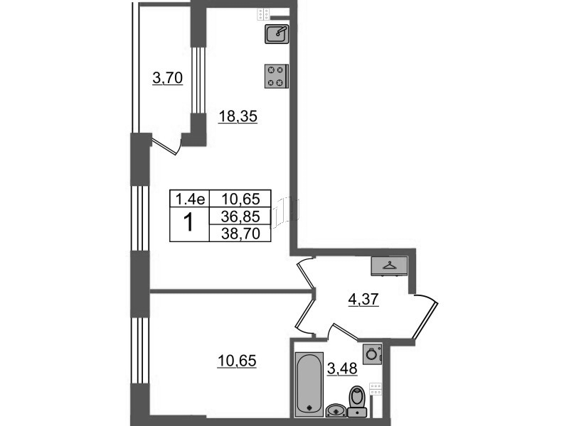 2 ккв (Евро) 36,9 м²