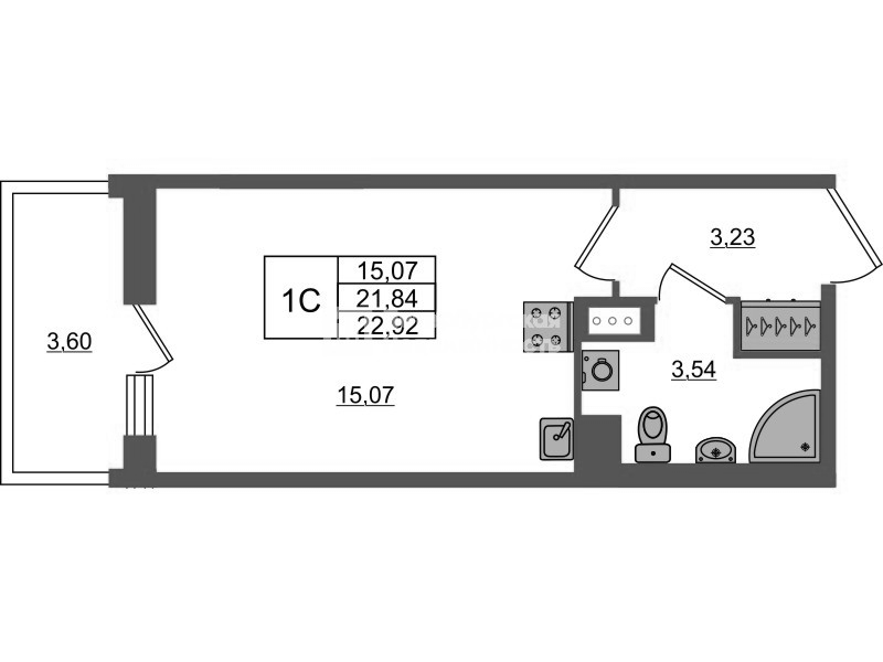 Студия 21,8 м²