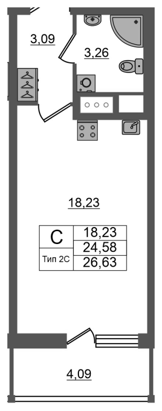 Студия 24,6 м²