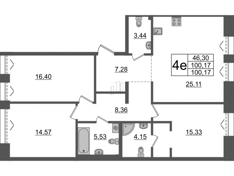 4 ккв (Евро) 100,2 м²