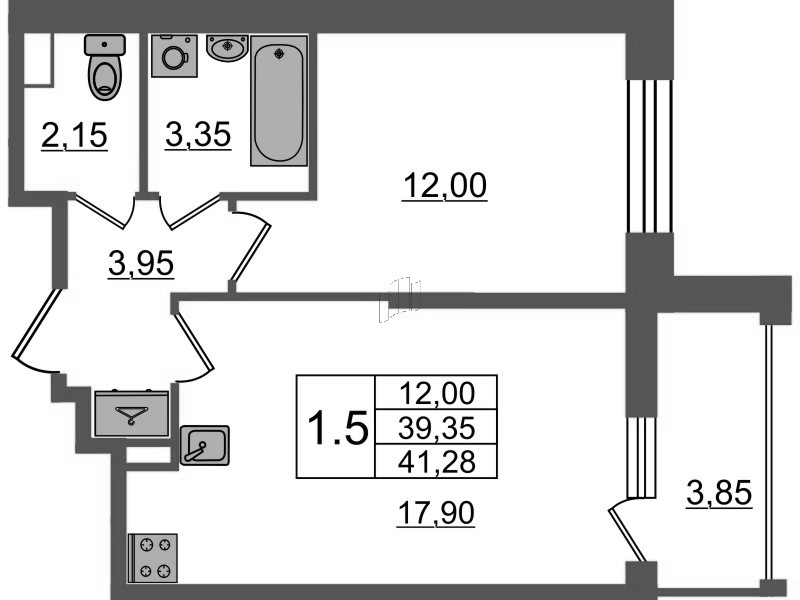 2 ккв (Евро) 39,4 м²