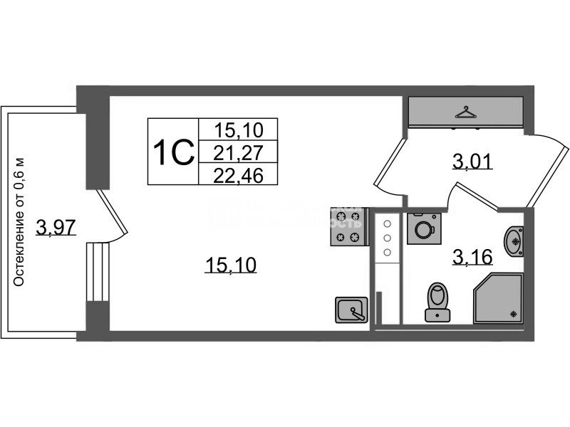 Студия 21,3 м²