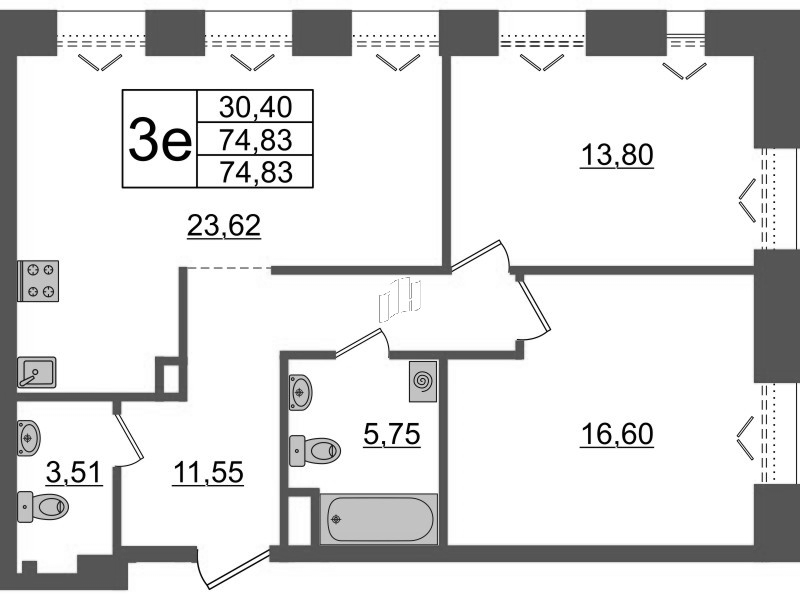 3 ккв (Евро) 74,8 м²