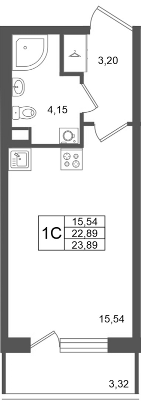 Студия 22,9 м²