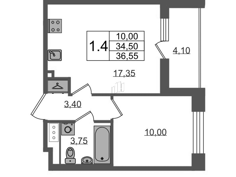2 ккв (Евро) 34,5 м²