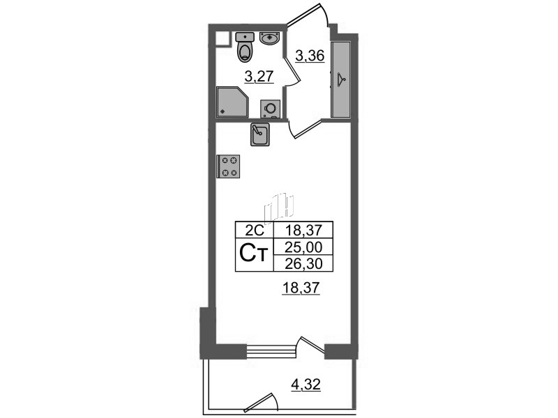 Студия 25 м²