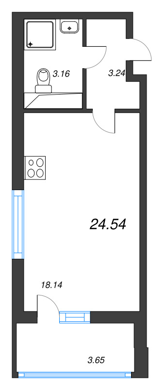Студия 24,5 м²
