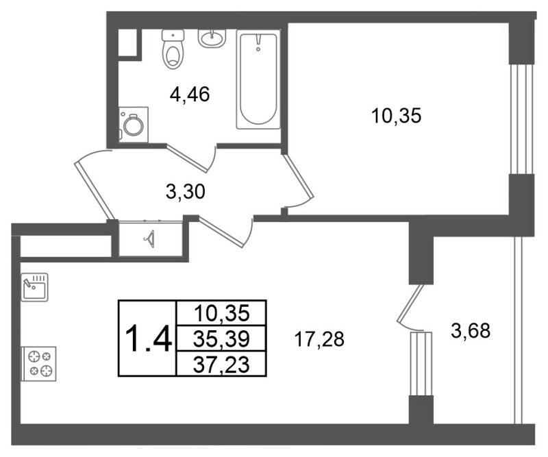 2 ккв (Евро) 35,4 м²