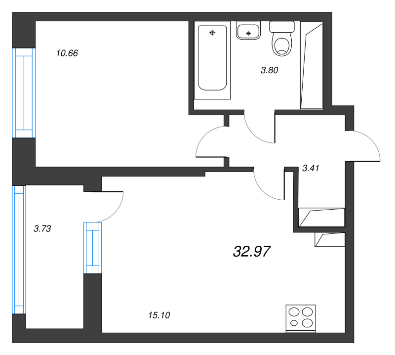 2 ккв (Евро) 33 м²