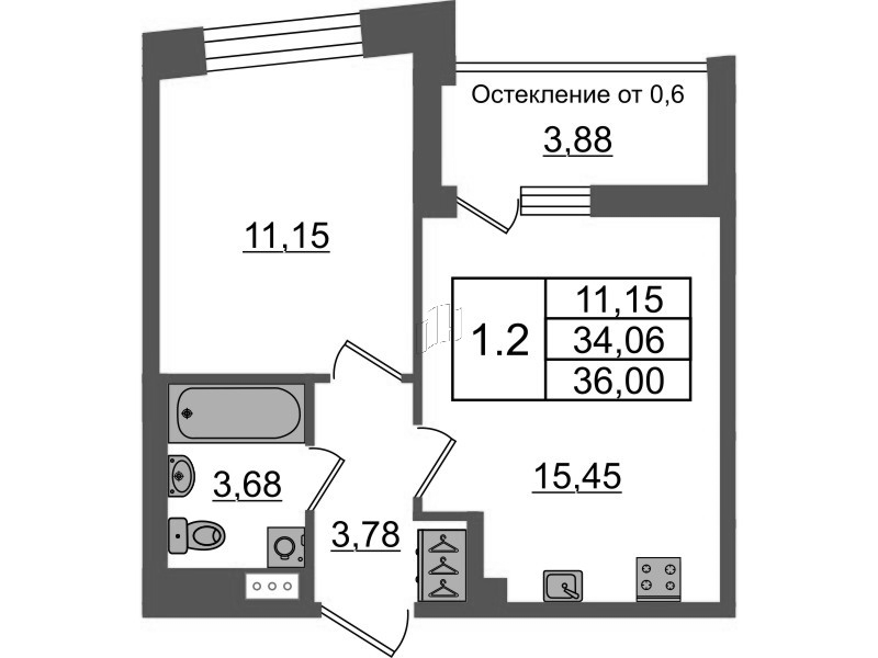2 ккв (Евро) 34,1 м²