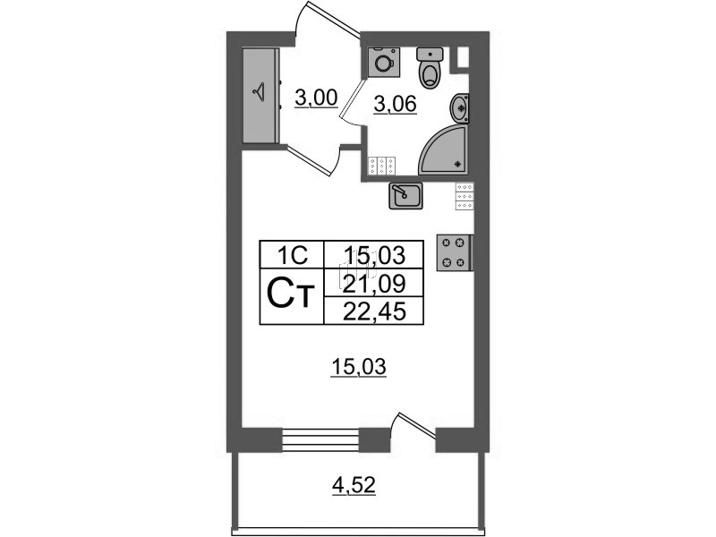 Студия 21,1 м²