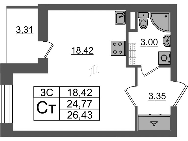 Студия 24,8 м²