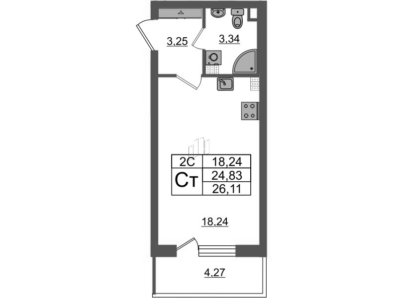 Студия 24,8 м²