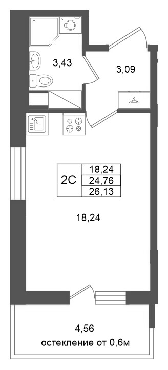 Студия 24,8 м²