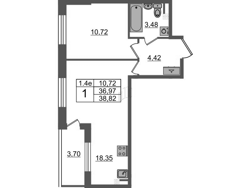 2 ккв (Евро) 37 м²