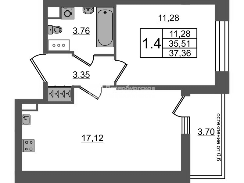 2 ккв (Евро) 35,5 м²